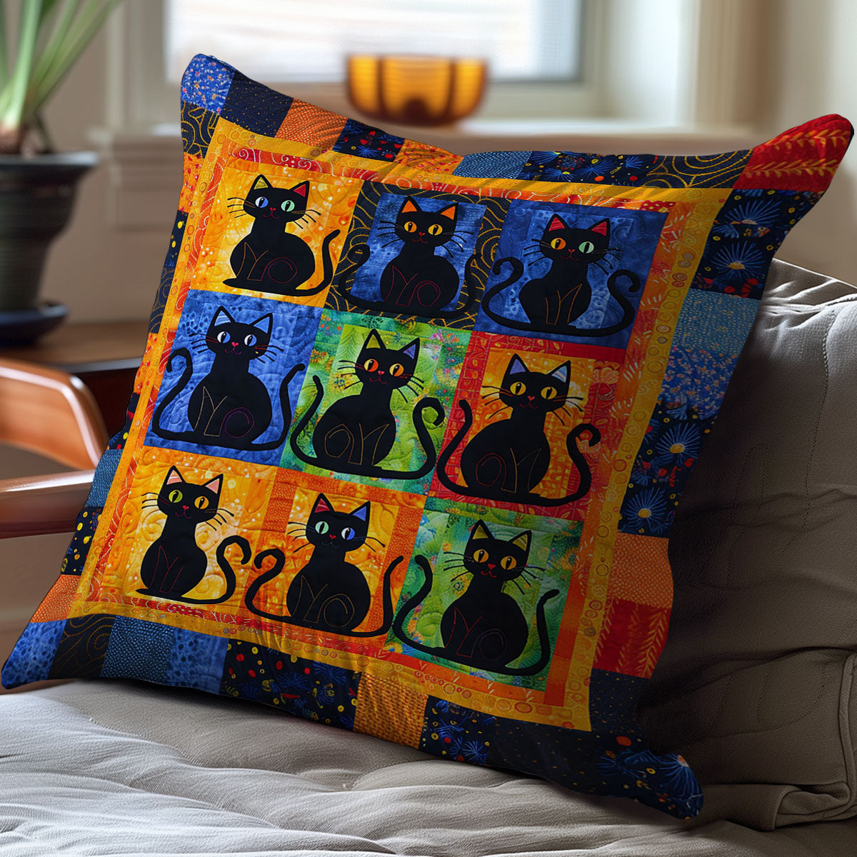 Colorful Black Cat WJ1510030CL Quilt Pillow Case