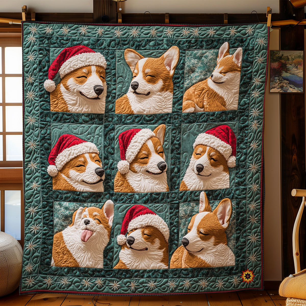 Sleeping Santa Corgi WY1211014CL Quilt