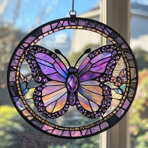 Purple Butterfly WJ2210037CL Stained Glass Suncatcher