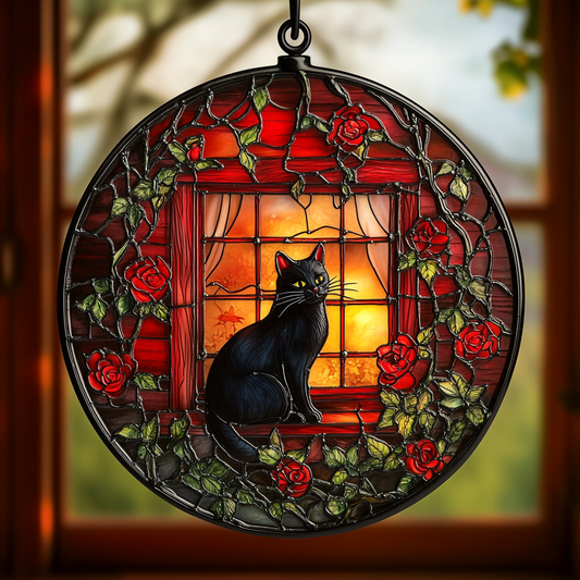 Cat In The Window WU0511071CL Stained Glass Suncatcher