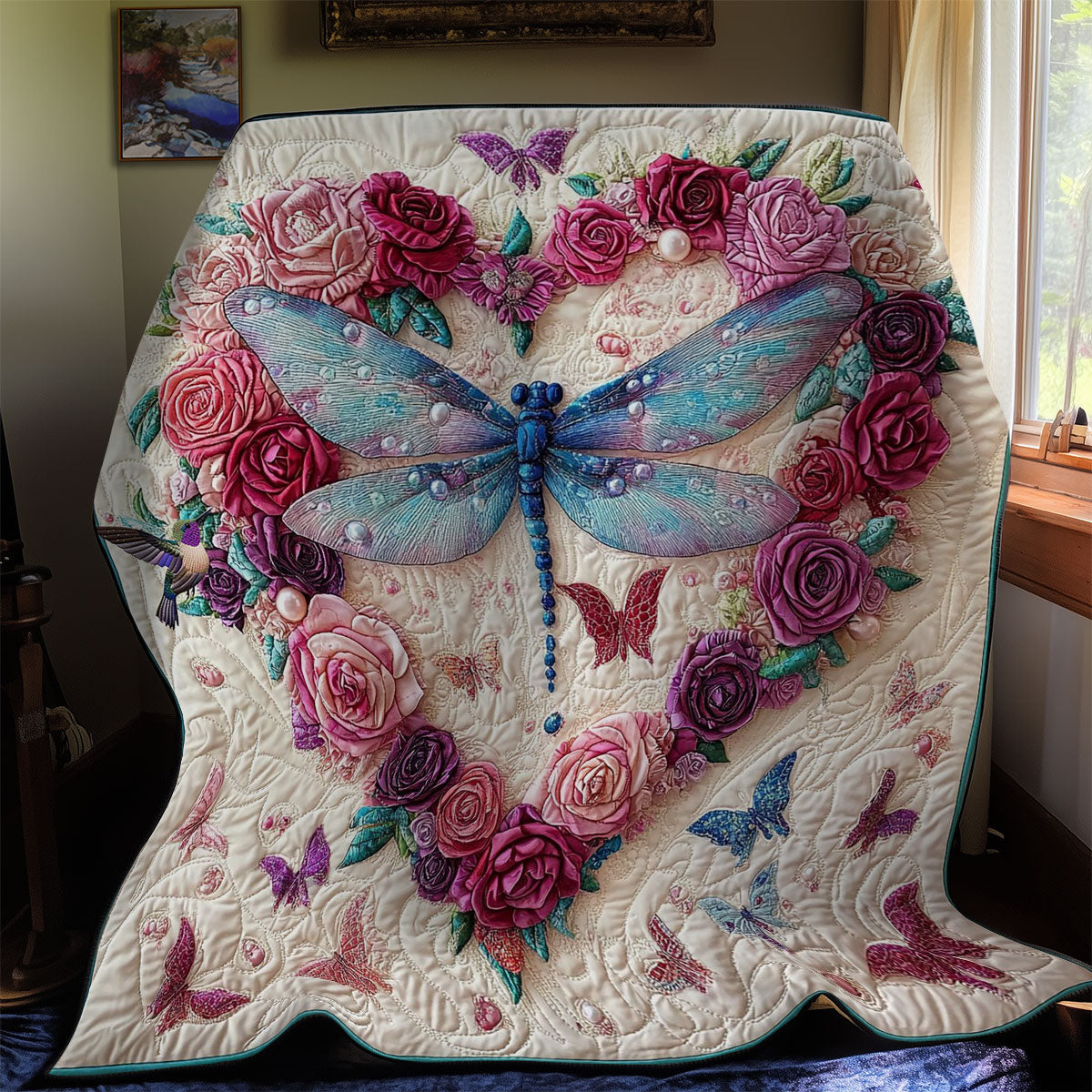 Heart Flower Dragonfly WY0912026CL Quilt