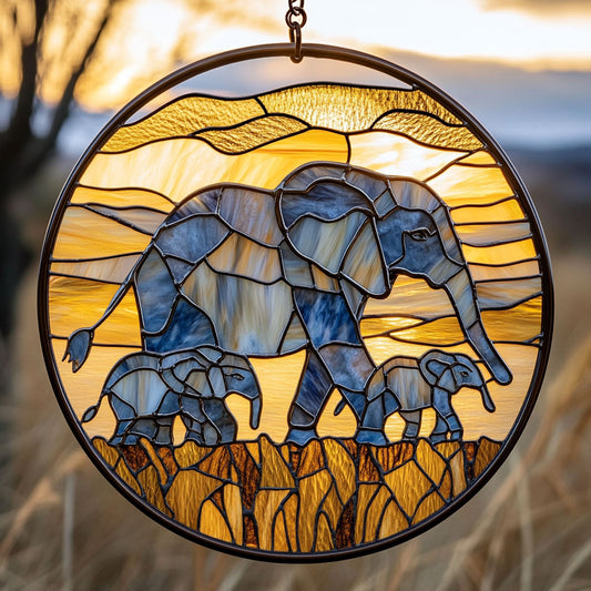Elephant Family In Sahara WY2801027CL Suncatcher