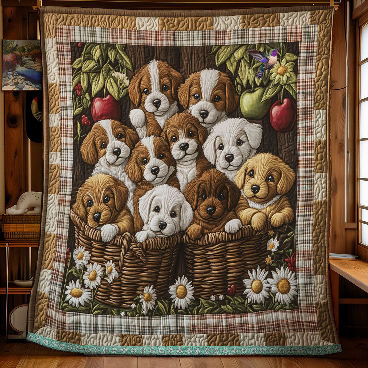 Puppy In The Basket WU0712007CL Quilt