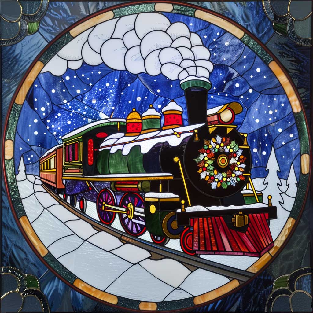 Christmas Train WJ2609034CL Stained Glass Suncatcher