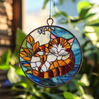 Cat Sleeping WX0801084CL Stained Glass Suncatcher