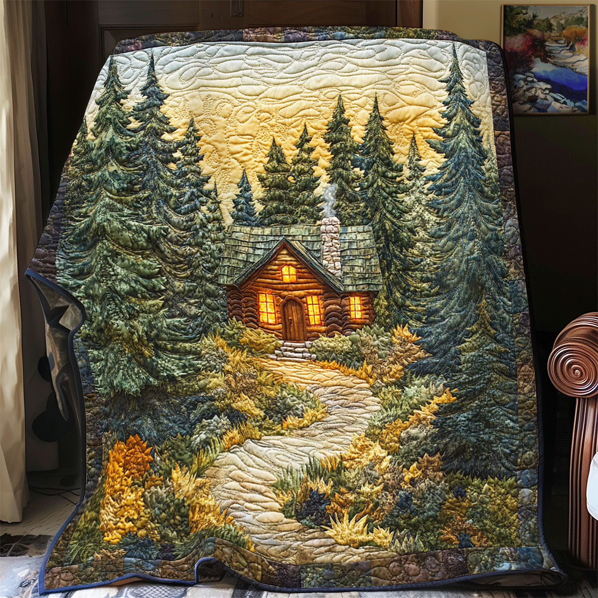 House And Pine Tree WY1202113CL Quilt