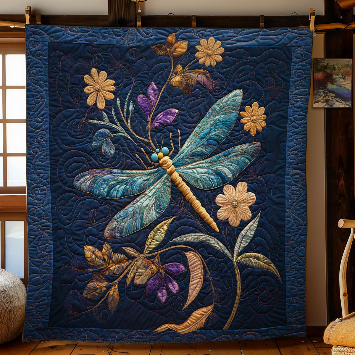 Dragonfly And Flower WY2702048CL Quilt
