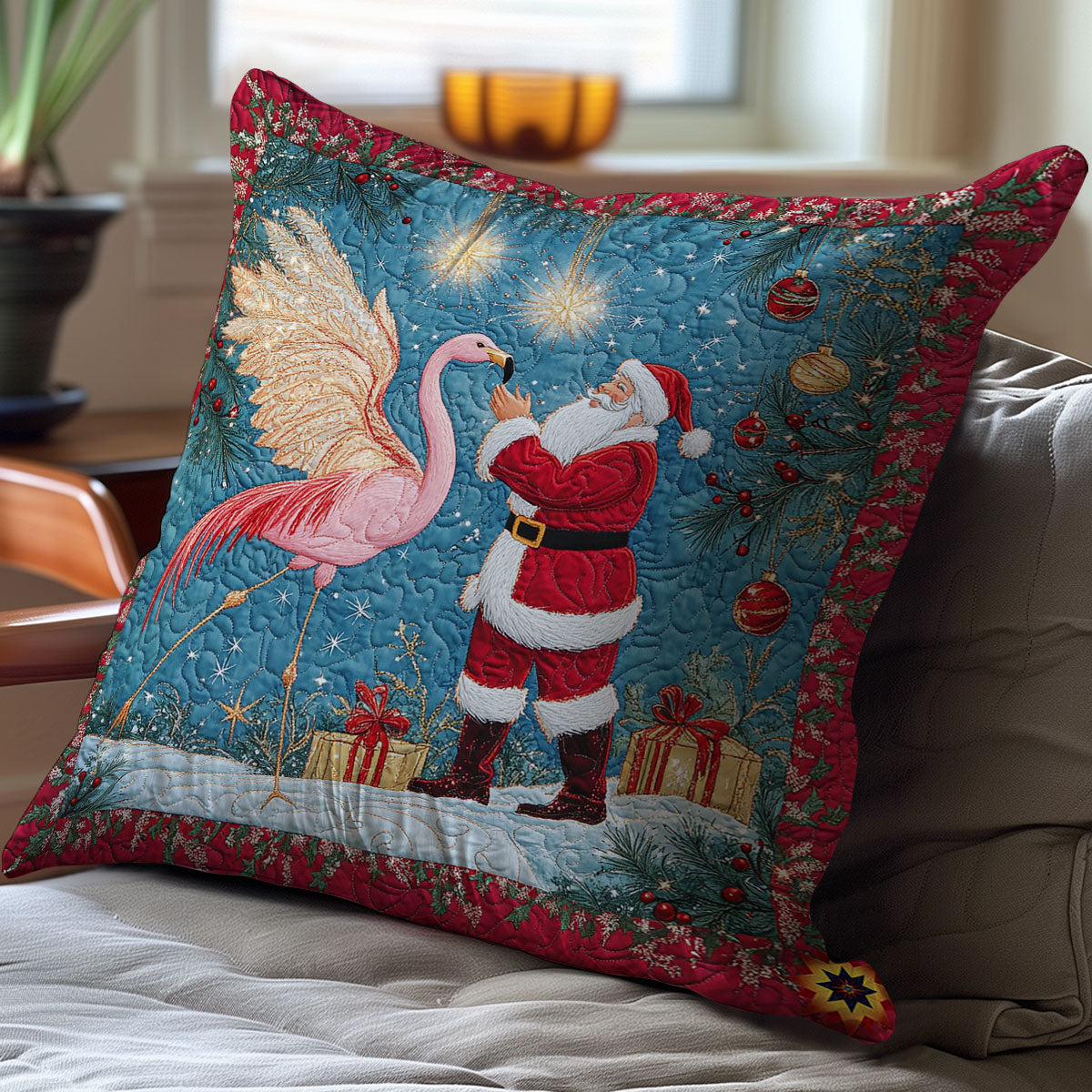 Flamingo And Santa Claus WY2212079CL Quilt Pillow Case