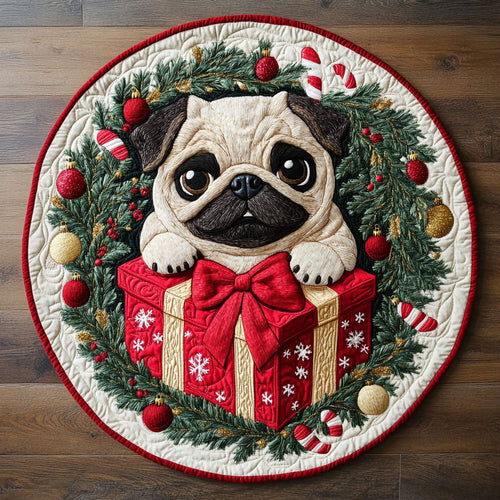 Festive Wreath Pug CW1109008CL Quilted Round Mat