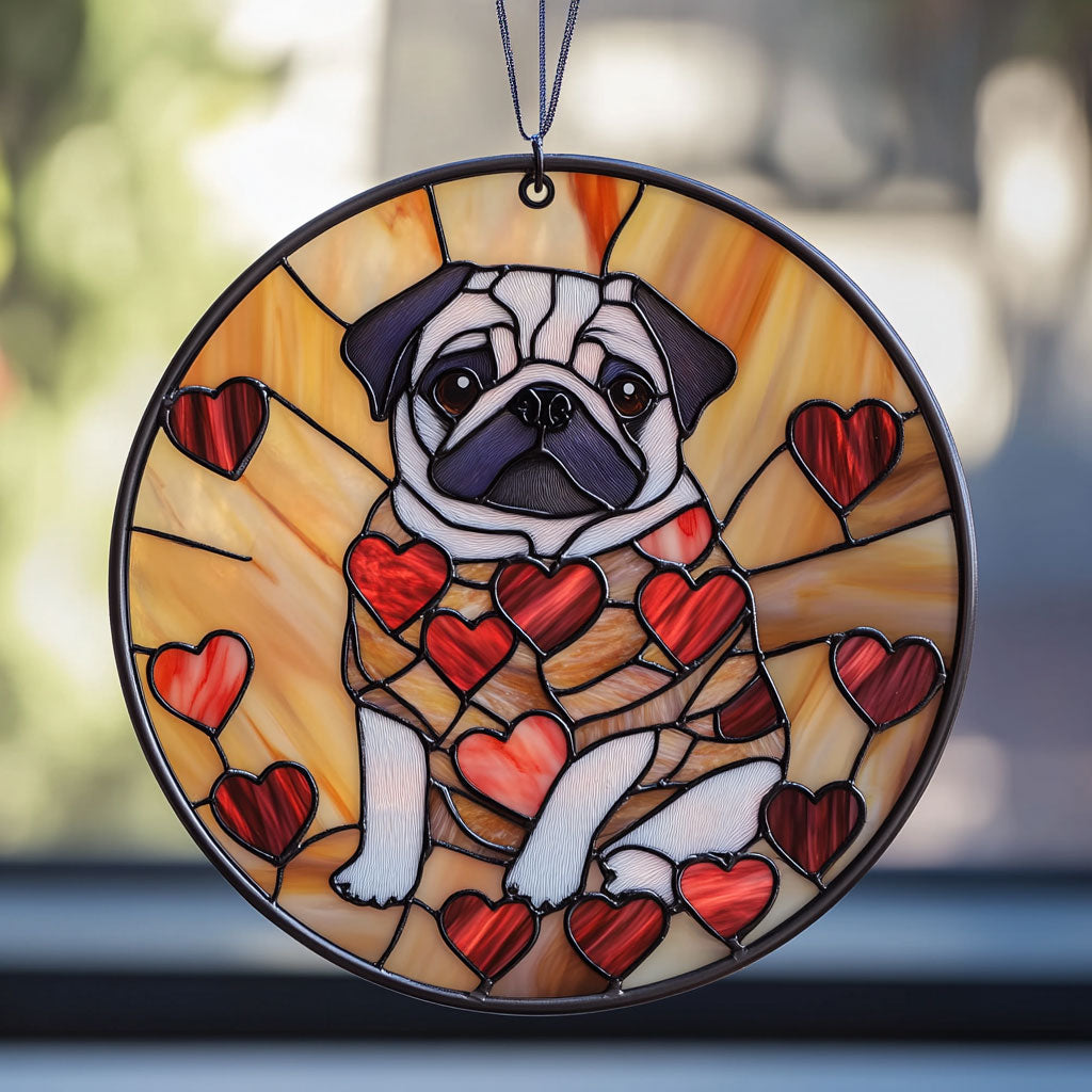 Pug Valentine WX0801095CL Stained Glass Suncatcher