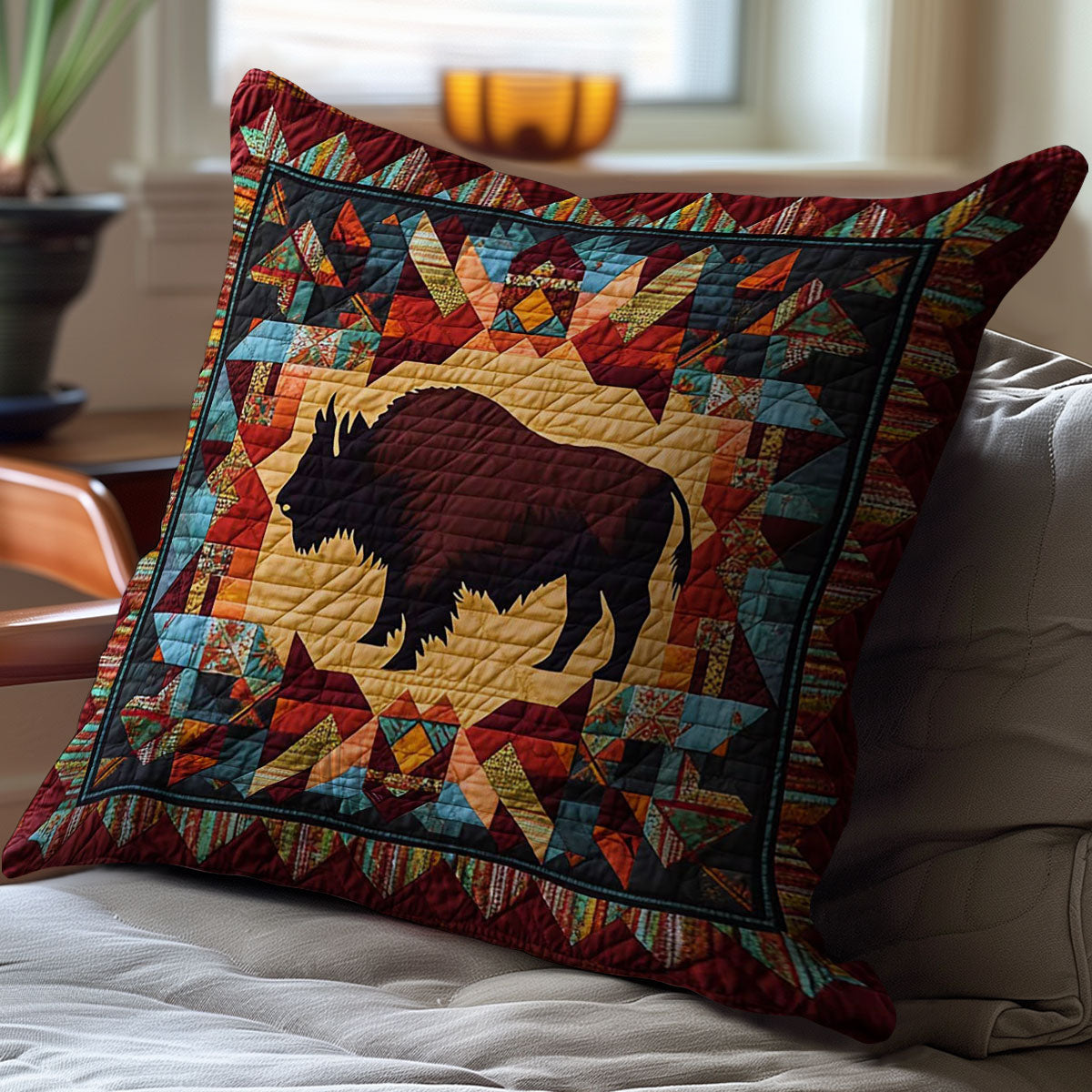 Native American Bison WJ0310038CL Quilt Pillow Case