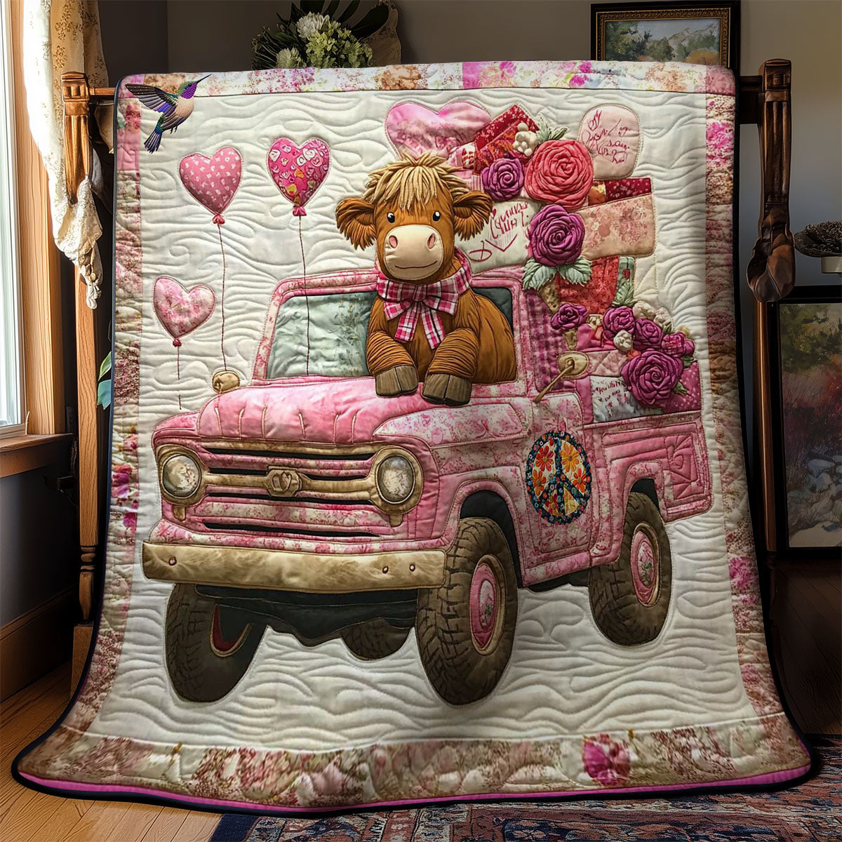Pink Truck Highland Cow WN0412039CL Quilt