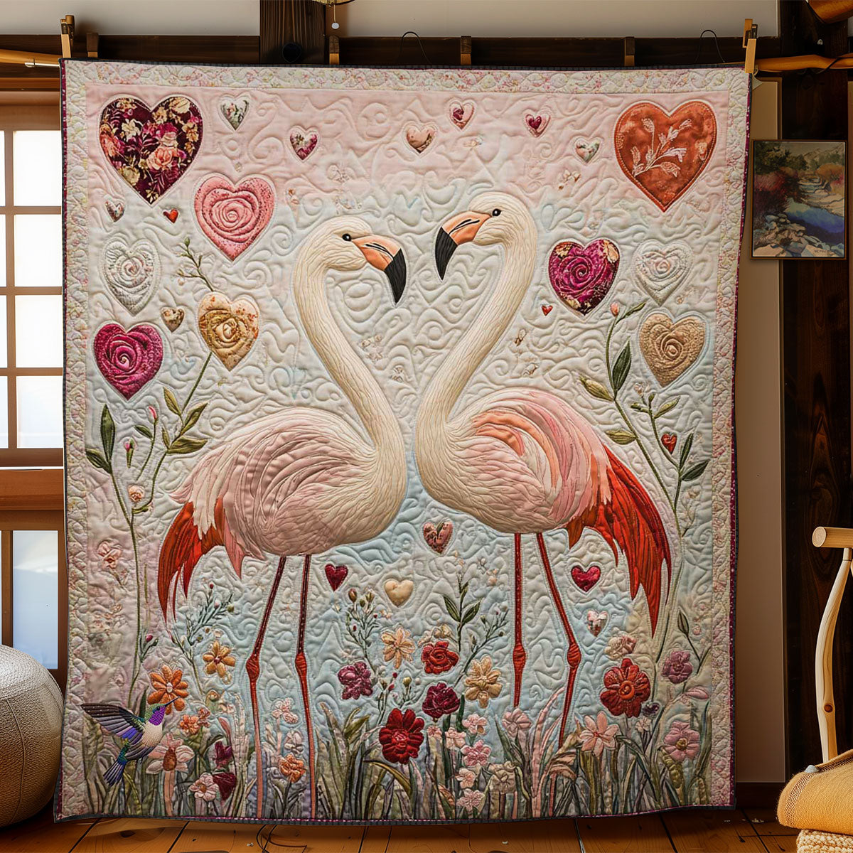 Lovebirds Flamingo Valentine WN1112023CL Quilt