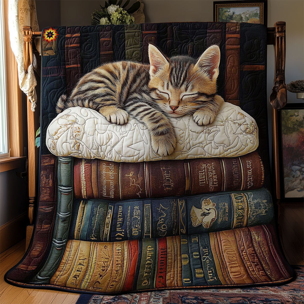 Sleeping Book Cat WY2511027CL Quilt
