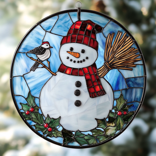 Merry Snowman WN0611083CL Stained Glass Suncatcher