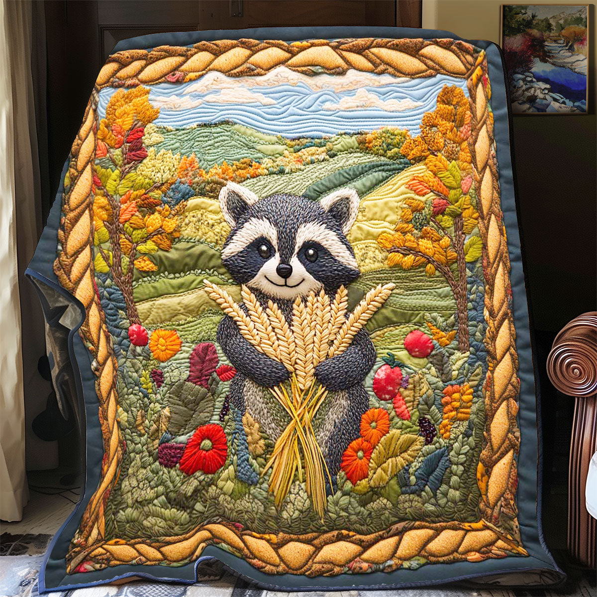 Wheat Field Raccoon WP0801076CL Quilt