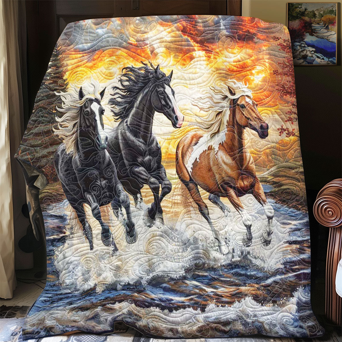 3 Horse Racing WP1008001CL Quilt