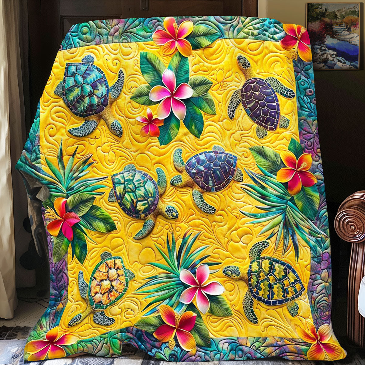 Turtle Pumeria Flower WP1008026CL Quilt