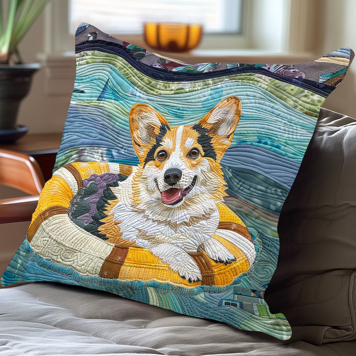 Swimming Corgi WP2208030CL Quilt Pillow Case