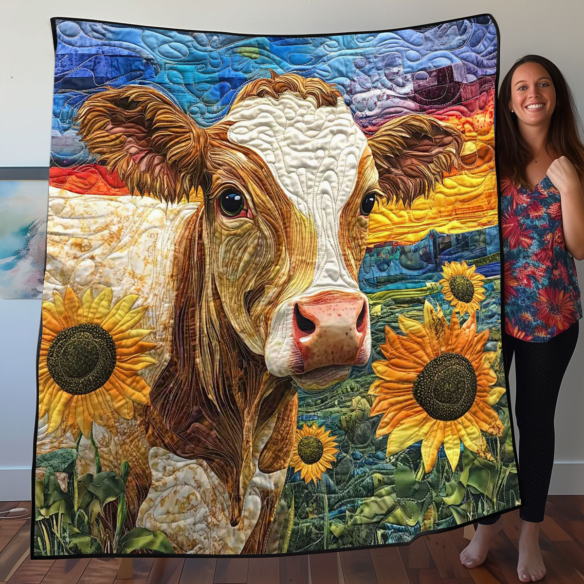 Sunflower Dairy Cow WP0708029CL Quilt