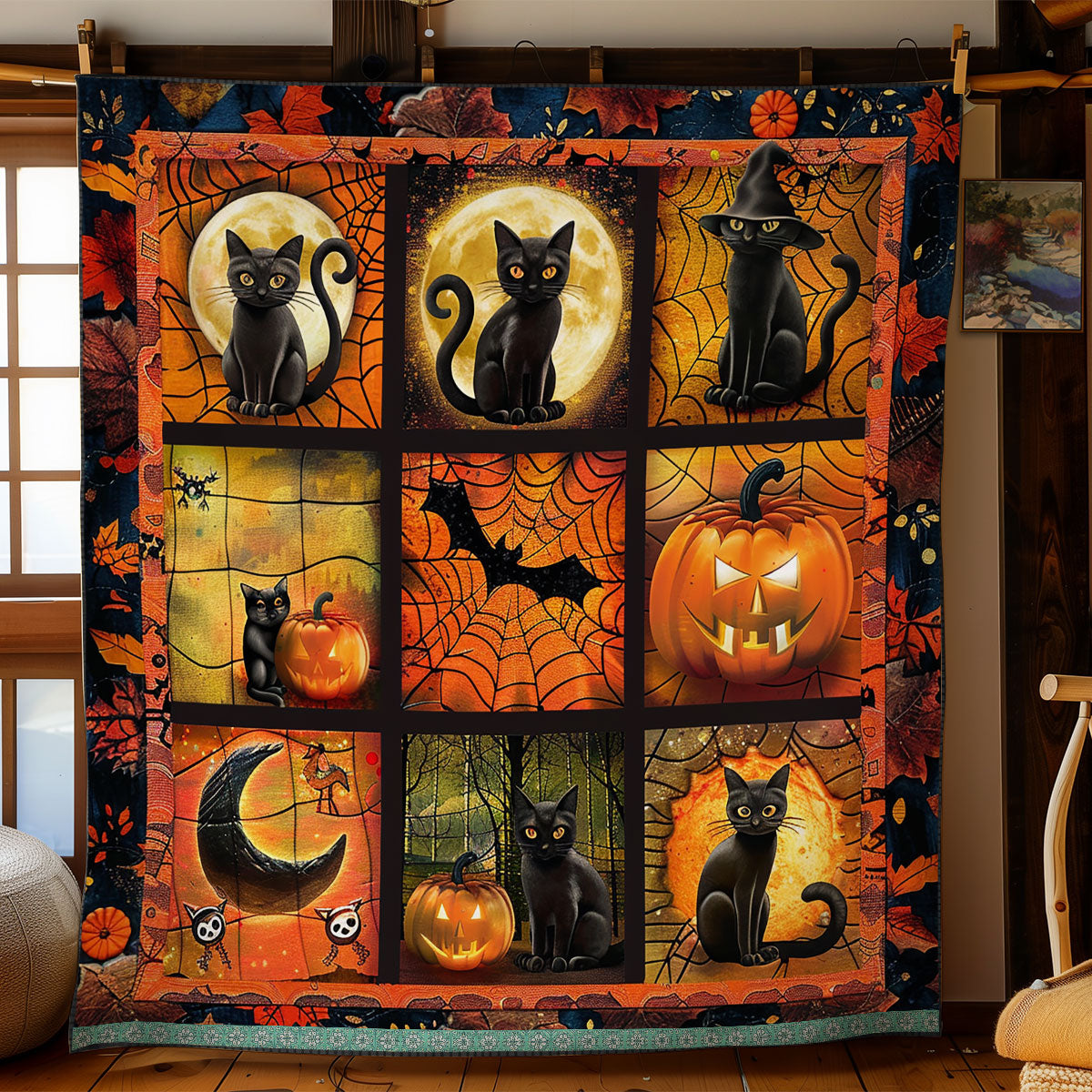 Pumpkins And Cats Halloween WN1309061CL Quilt