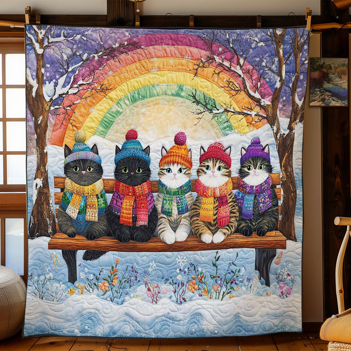 Colorful Cats In Snow WN2512033CL Quilt