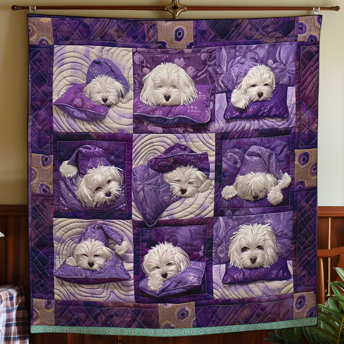 Sleeping Bichon Frise Dog WN1209065CL Quilt