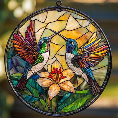 Couple Hummingbird XR0410016CL Stained Glass Suncatcher