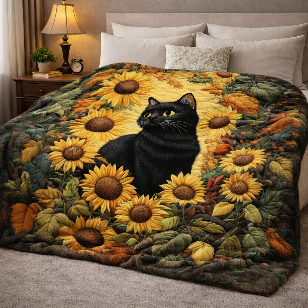 Sunflower Black Cat QA2401007CL Faux Fur Throw Blanket
