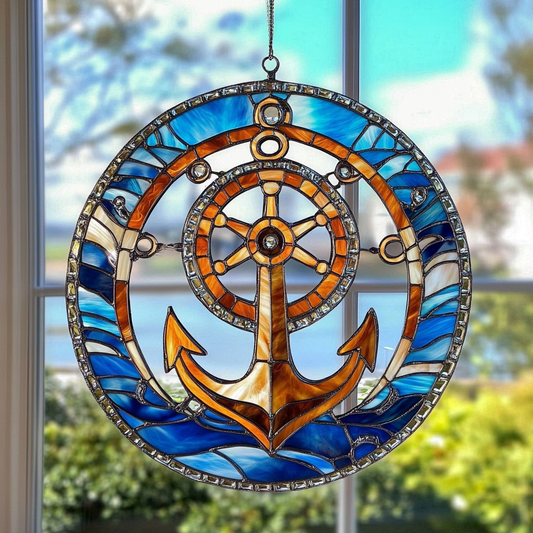 Wheel And Anchor WN0611047CL Stained Glass Suncatcher