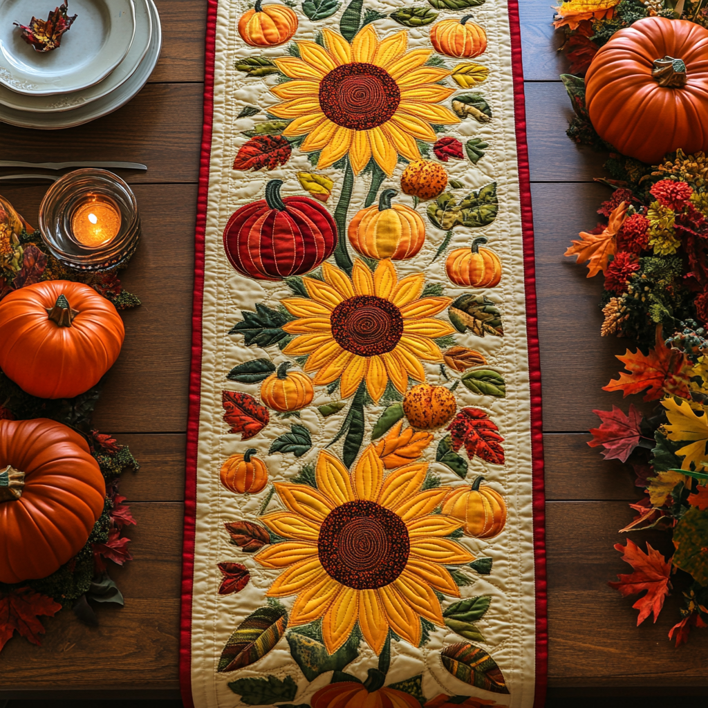 Autumn Sunflower XR0210018CL Quilted Table Runner