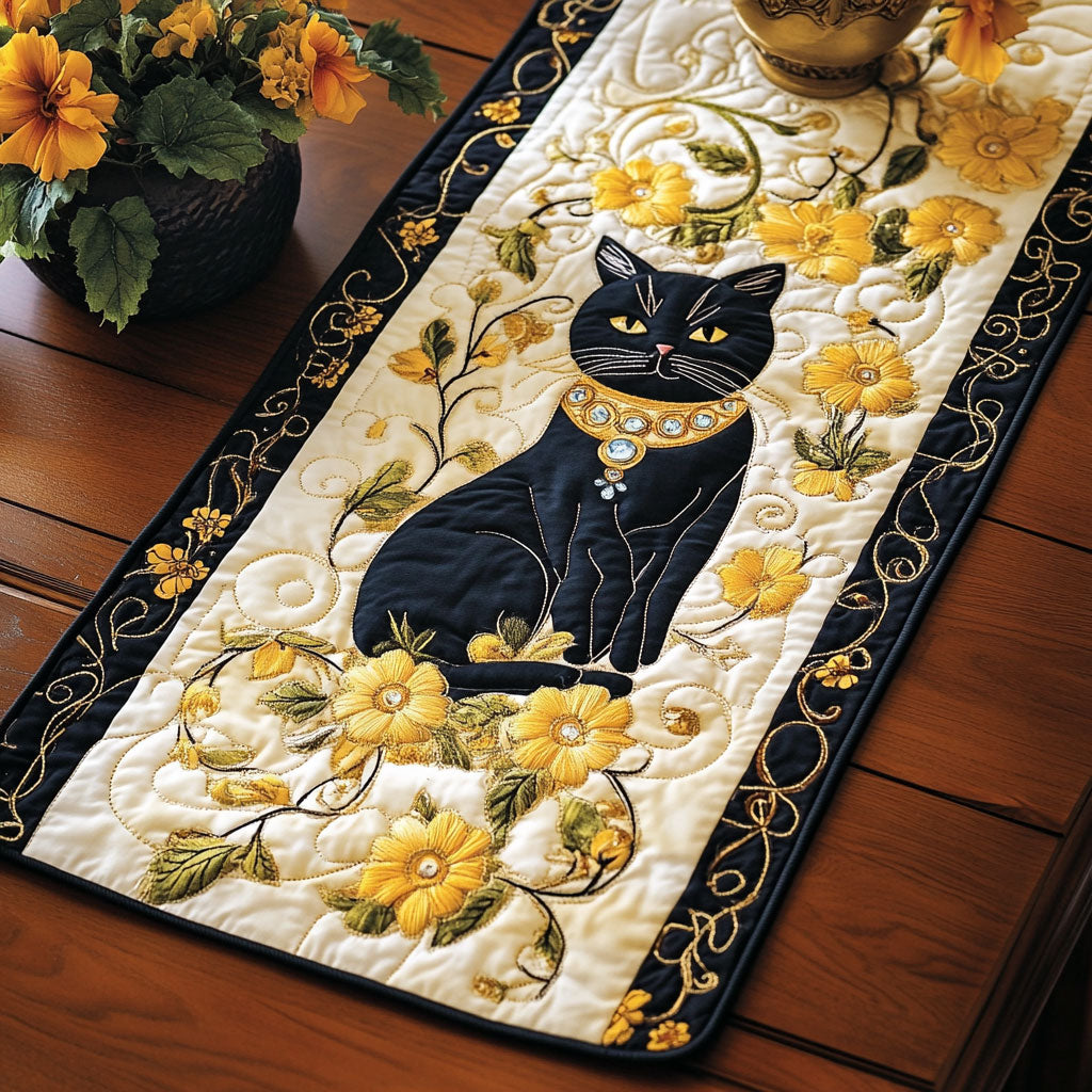 Cat And Yellow Flower WY2802033CL Quilted Table Runner