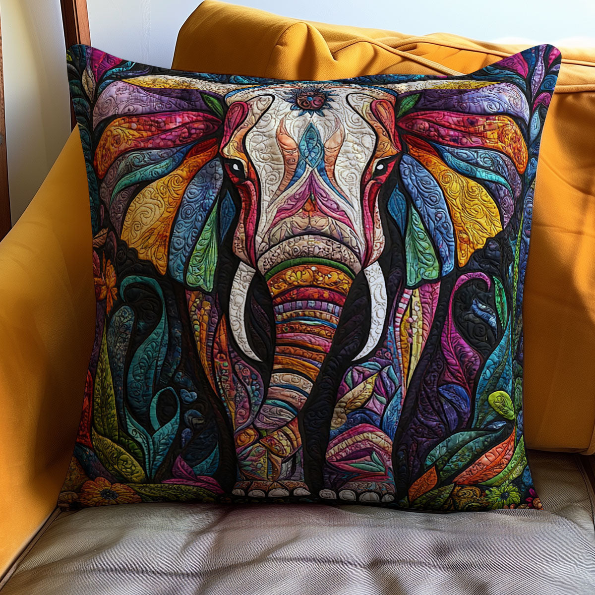 Patchwork Elephant WJ0911033CL Quilt Pillow Case
