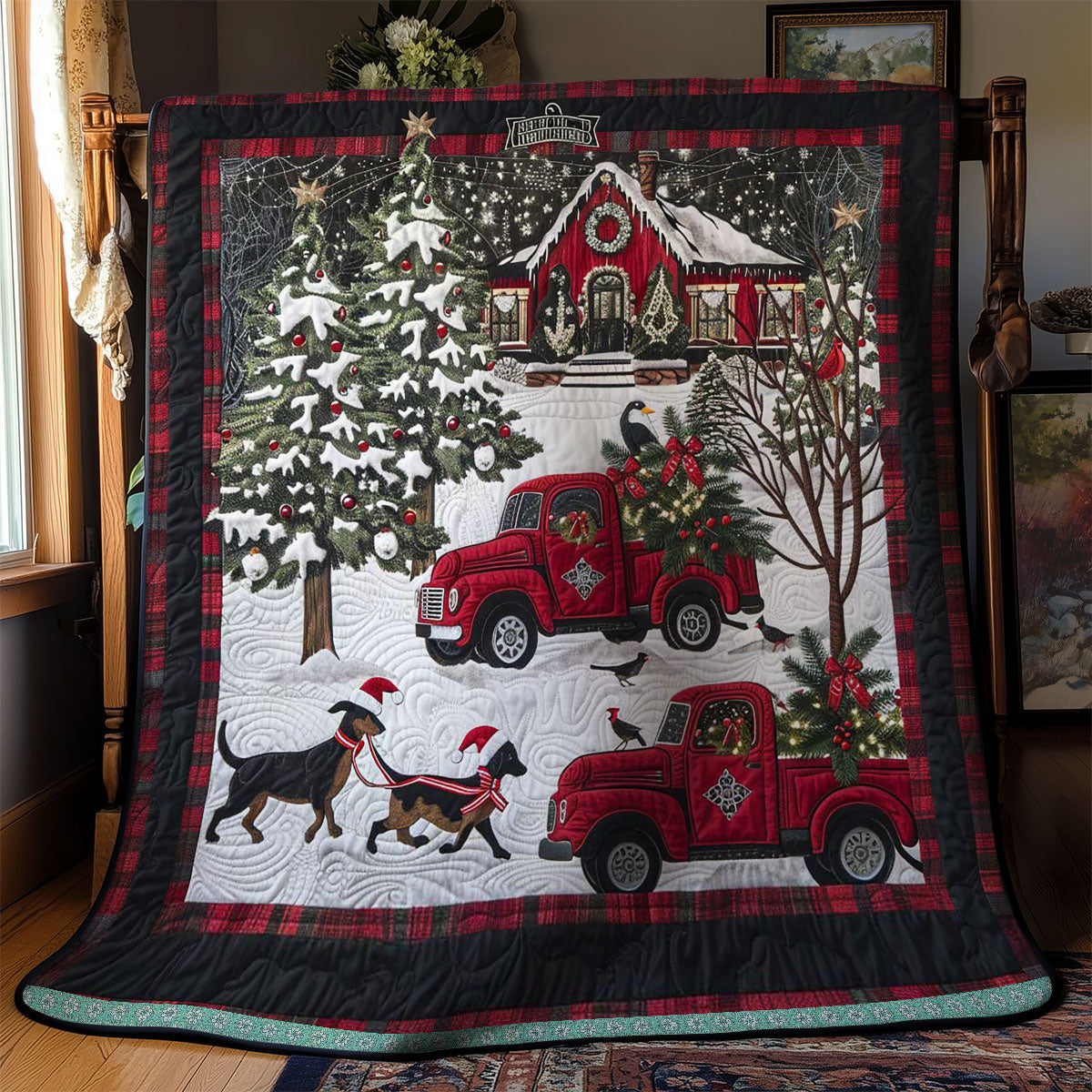 Merry Red Truck And Dachshunds WN1109016CL Quilt