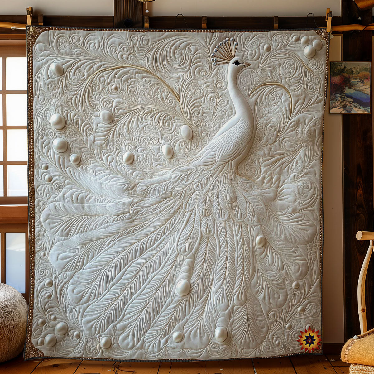 Elegant White Peacock WY1112004CL Quilt