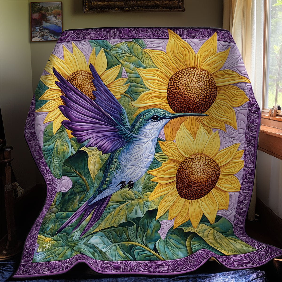 Sunflower Hummingbird WY2111027CL Quilt