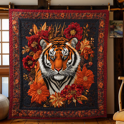 Red Flower Tiger Portrait WY1401037CL Quilt