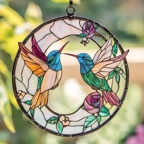 Hummingbird Romance WN0611105CL Stained Glass Suncatcher