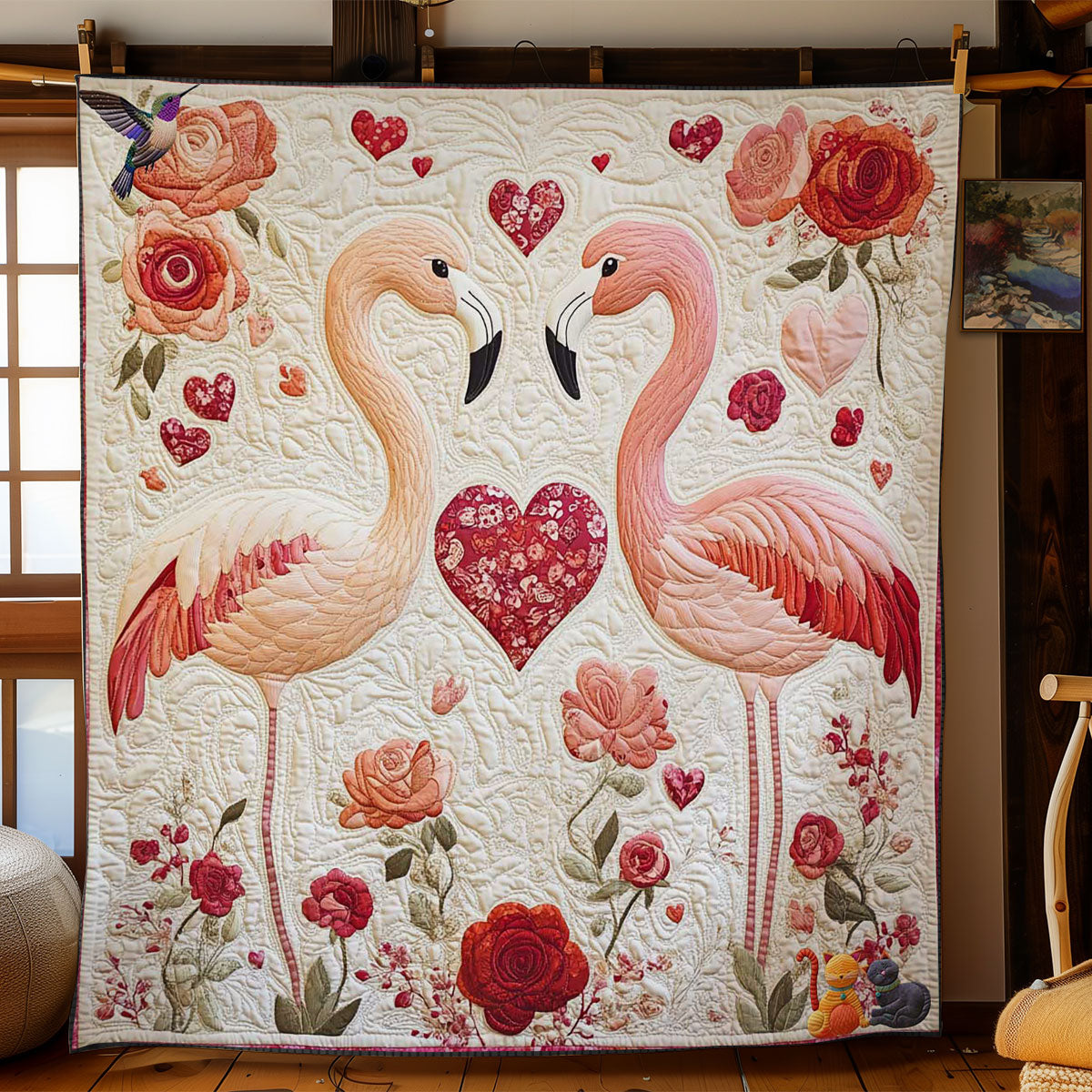 Flamingo Heart Blossom WN1112020CL Quilt