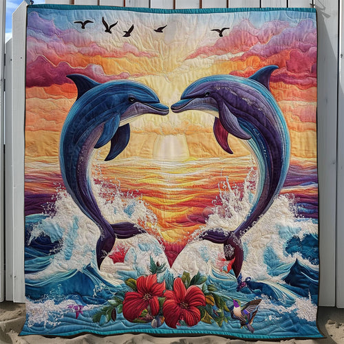 Heart Sunset Dolphin WY0712028CL Quilt