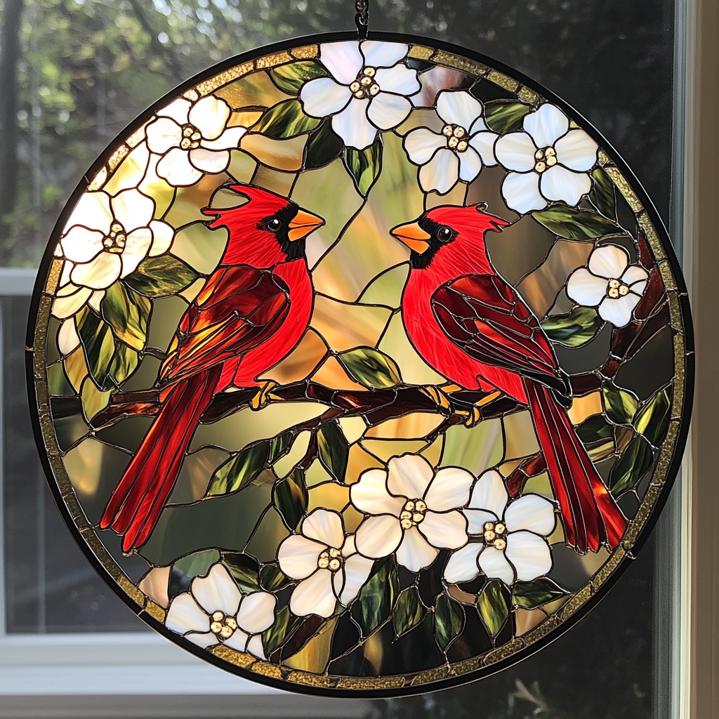 Red Cardinals XR0410008CL Stained Glass Suncatcher