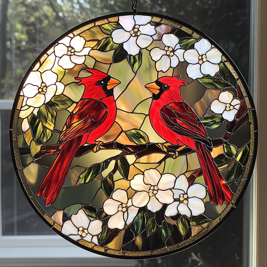 Red Cardinals XR0410008CL Stained Glass Suncatcher