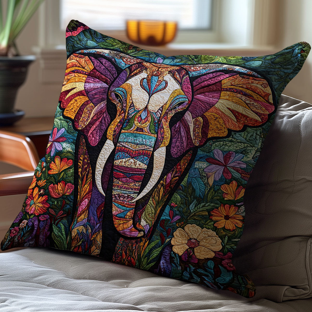 Patchwork Elephant WJ1211040CL Quilt Pillow Case