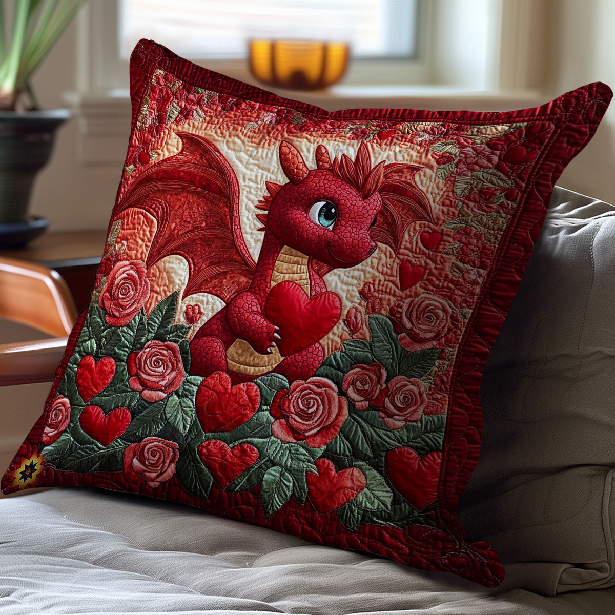 Red Rose Heart Dragon WY2501060CL Quilt Pillow Case