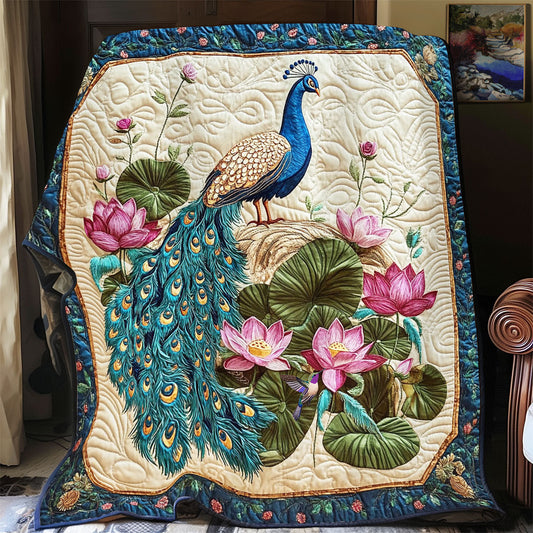 Peacock In Lotus Pond WY2712049CL Quilt