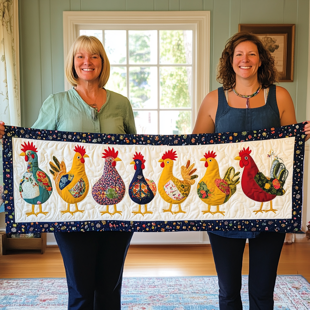 Colorful Chicken WG1210009CL Quilted Table Runner