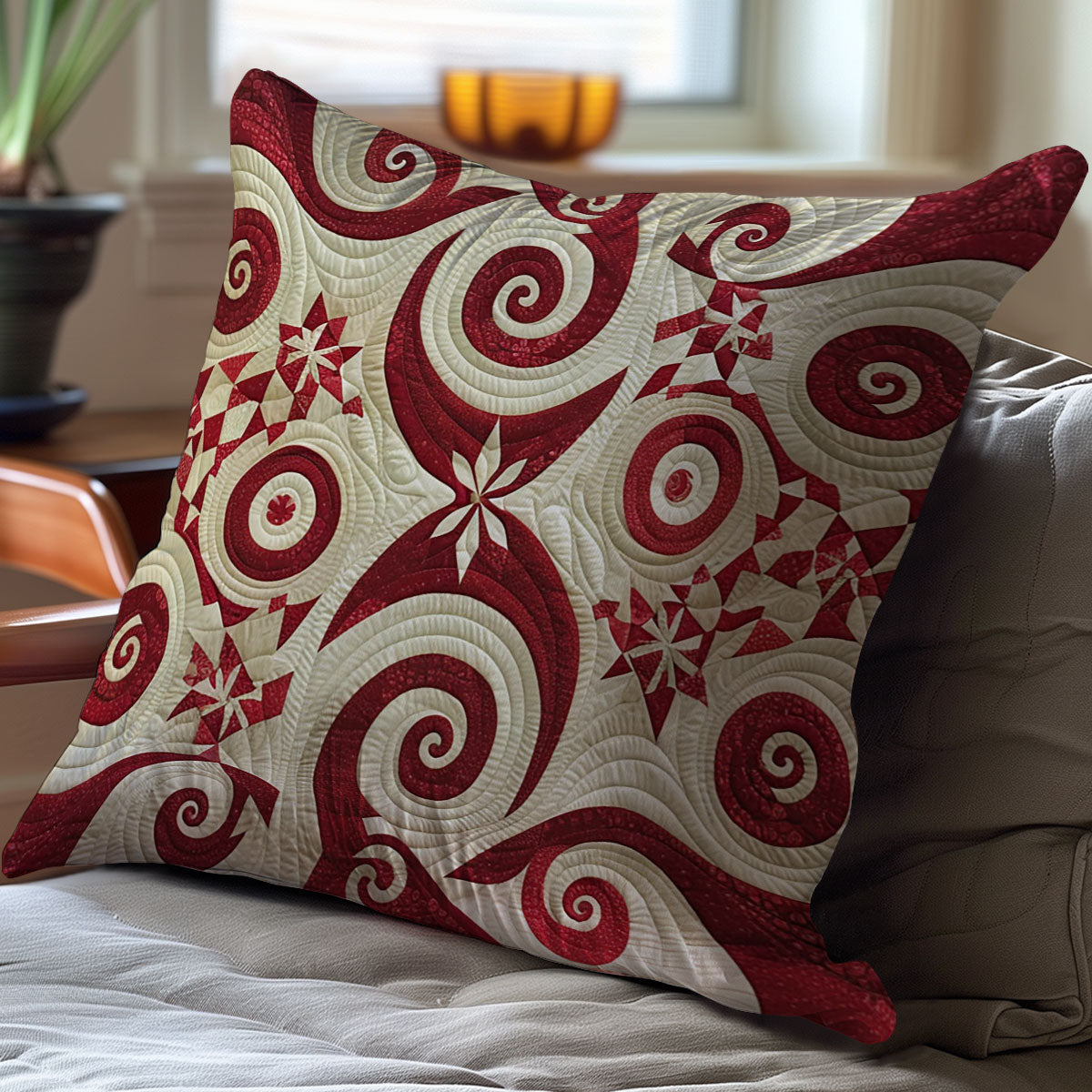 Swirly Red Star WJ3010037CL Quilt Pillow Case