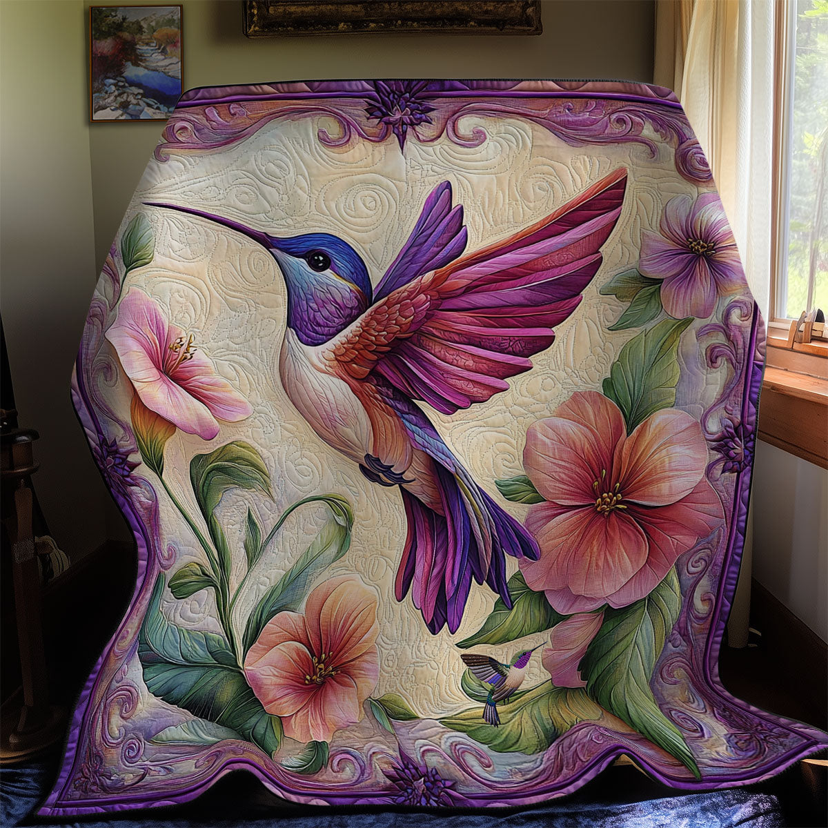 Purple Hummingbird WY2011046CL Quilt