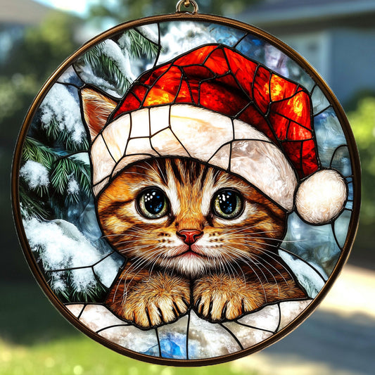 Christmas Cat WU1410001CL Stained Glass Suncatcher