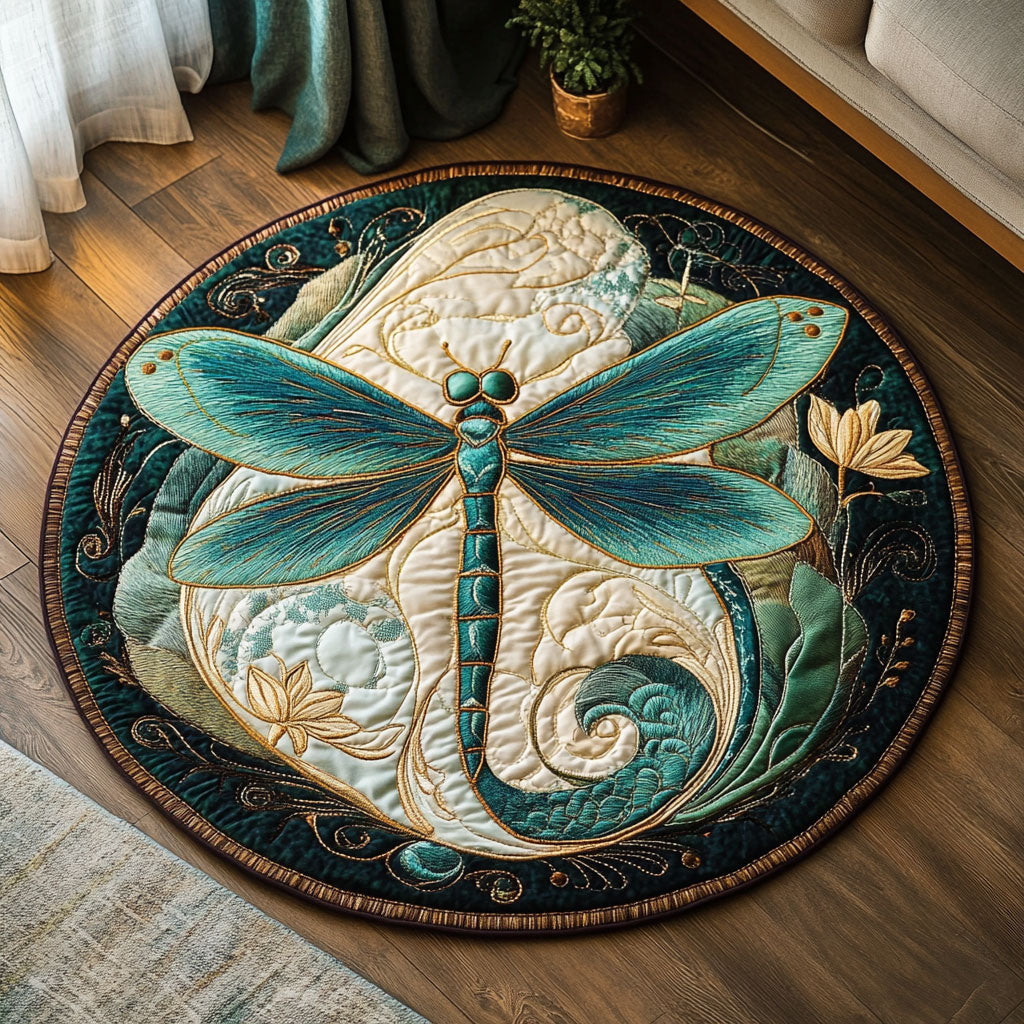 Lotus Dragonfly WP1403044CL Quilted Round Mat